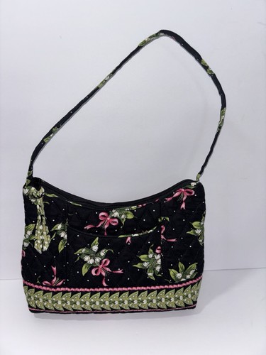 Borsa a tracolla Vera Bradley New Hope Breast Cancer trapuntata nera floreale ritirata