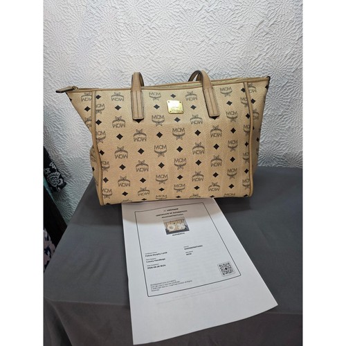 MCM Anya Top Zip Medium Shopper Women Medium Beige Good COA Visetos Tote Bag