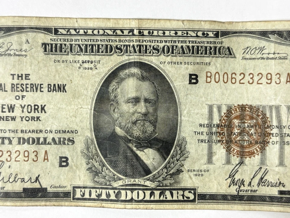 1929 $50 Fifty Dollar Bill Federal Reserve Banknote New York Brown Seal - Image 3 of 4