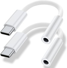 USB Type C to 3.5mm Headphone Jack Adapter, 2-Pack C Aux White
