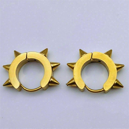 Orecchini in acciaio inox cerchio a punta huggie borchie uomo donna punk cool - Foto 8 di 8