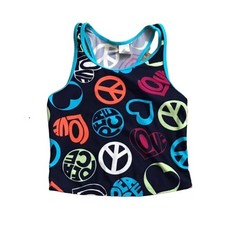 OLD NAVY Girls Youth Size Large Peace Sign Swim Bathing Suit Tankini Top NWT