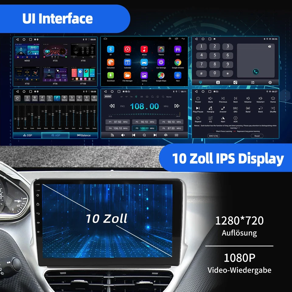 Android 14 Für Peugeot 208 12-18 10" Display GPS Navi CarPlay Wifi BT Spiegel - Bild 4 von 4