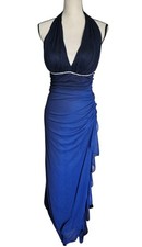 VTG I9s Y2k Whimsigoth Halter Maxi Dress Gown Blue Ombre Glitter Fairy Sz 6