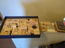 Lot of 45 Wood Rubber Stamps Vtg/New Stamping Up And More W/4 Stamp Papers