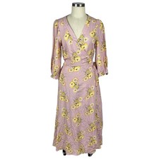 MADEWELL Linen Blend Ruffle Cuff Wrap Dress in Dutch Dandelions Women's Size S