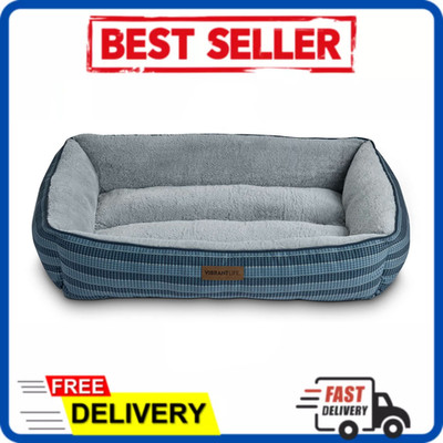 Vibrant Life XL Bolster Dog Bed 42 x 32 Blue Washable Large Dog Lounger Plush