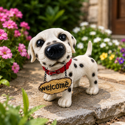 Welcome Dalmatian Dog Figurine Plastic Resin Vintage