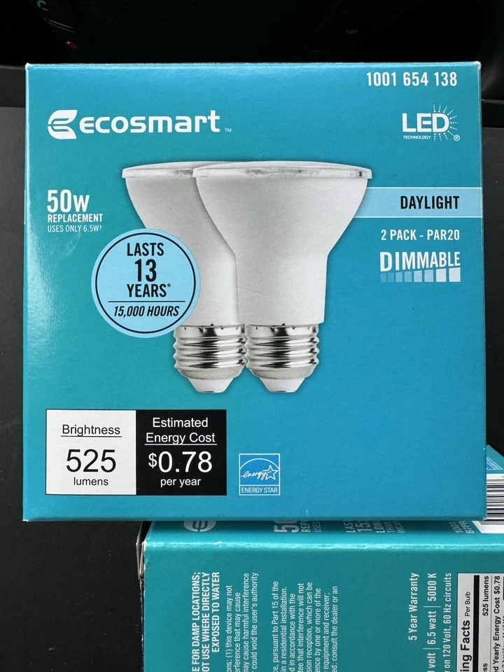 EcoSmart 50W Equivalent PAR20 Dimmable LED Light Bulb Daylight 2 Pack - Image 2 of 3