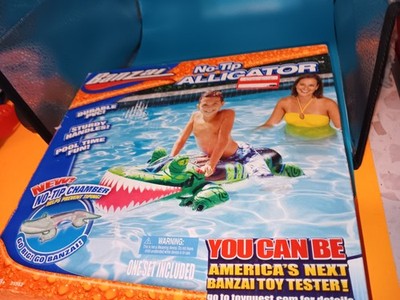 Vtg Banzai No-Tip Alligator Pool Float 50'' x 18'' Ride-On Floatie w/ Handles