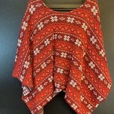 Demdaco Ugly Christmas Party Holiday Shawl Poncho Knit Red Sweater One Size Cape