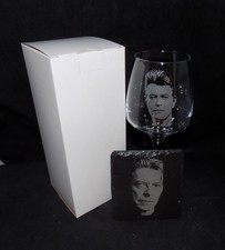 Engraved "DAVID BOWIE" large wine glass & laser etched slate coaster gift set