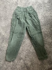 Girls Vintage 90s Olive Green Corduroy Pants Elastic Waist Stretch Size 12