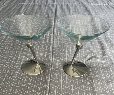 Vintage Promo Beefeater Gin Martini Glasses- 2- Angled Silver Plated Stems