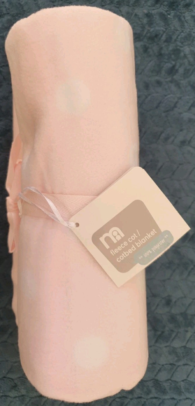 Mothercare Fleece Cot Blanket pink with white spots cotbed New