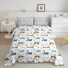 Construction Bedding Set Twin Size Equipment Trucks Duvet Quilt for Kids Teen...