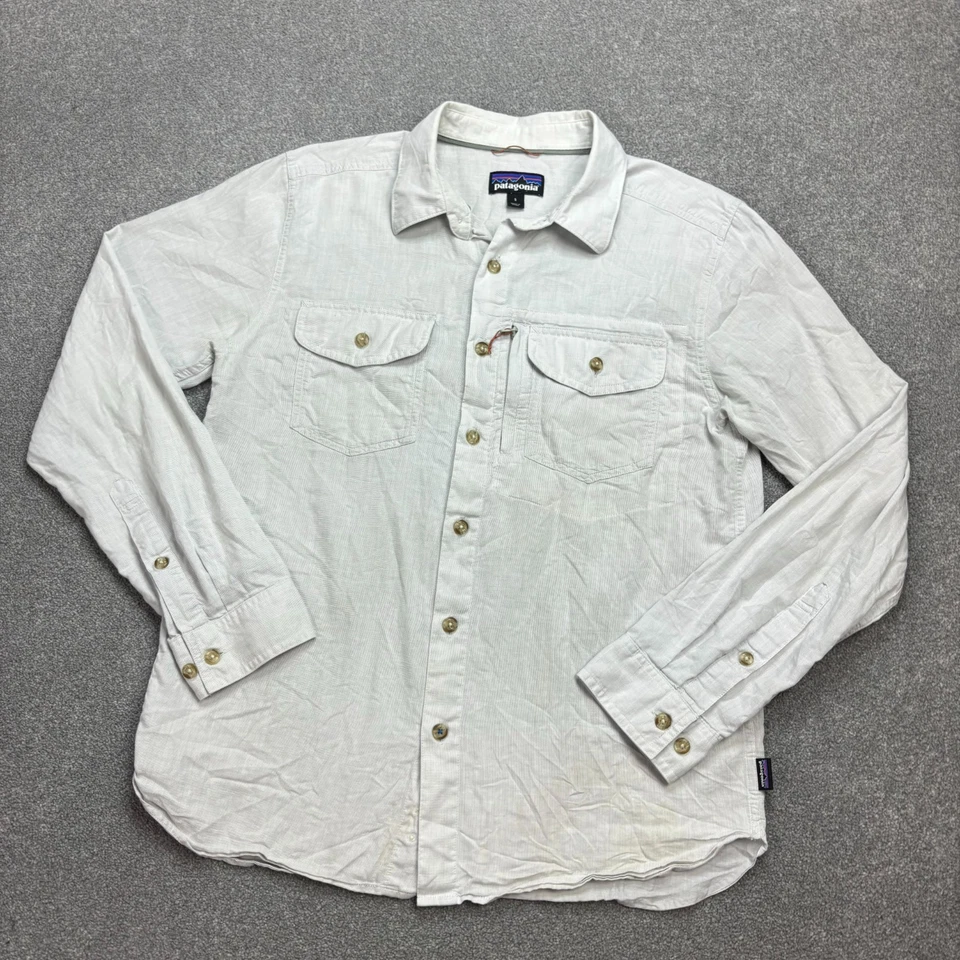 Camisa Patagonia Adulto Pequeña Blanca Abotonada Cayo Largo II Senderismo Hawaiana Hombres Foto 2 de 4