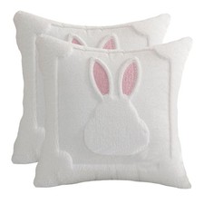 Easter Soft Plush Bunny Pillow Covers - 18x18 Inch Set of 2, Fluffy 3D Bunny Fau