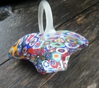 Vintage Murano Millefiori Basket Clear Satin Glass Handle