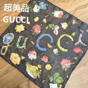 Mini écharpe fleurie A14 Gucci soie noire 100