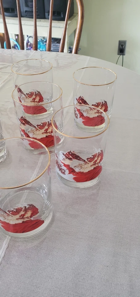 Copos vintage Coca-Cola Santa Highball. Conjunto de 8 copos de uísque com aro dourado - Imagem 2 de 4