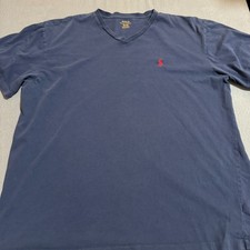 Polo Ralph Lauren Men  s V-Neck T-Shirt XL Blue Red Pony Logo 100 Cotton