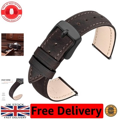 Elegant 20mm Crazy Horse Leather Watch Band - Quick Release for Effortless Style