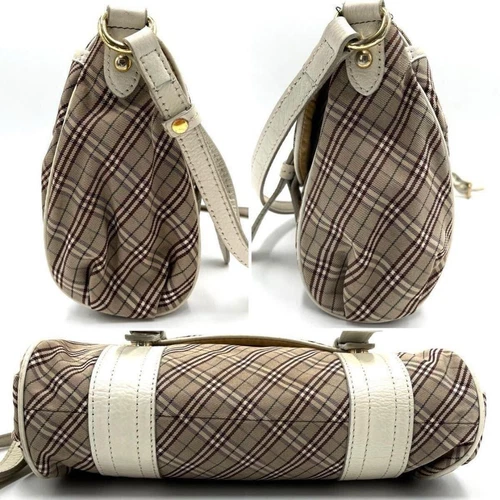 Burberry Blue Label Shoulder Bag Check Logo Beige Nylon Beige From Japan - Picture 13 of 24