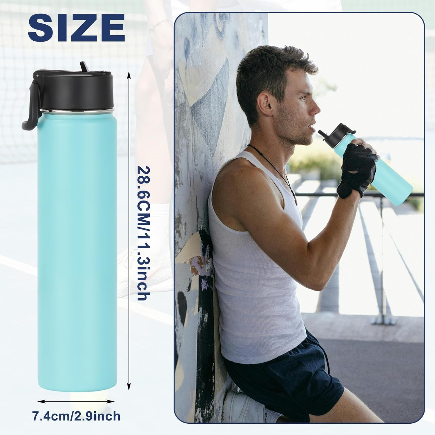 Sports Stainless Steel Water Bottle 25Oz with Handle Insulated Stainless Steel W — image 6