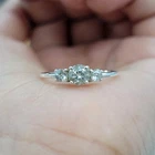 White Topaz Three Stone Ring 925 Silver Past Present Future Promise Ring for Her
