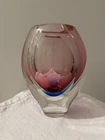 Murano Sommerso Art Glass Faceted 8” Vase Mid Century MCM Amethyst Flavio Poli