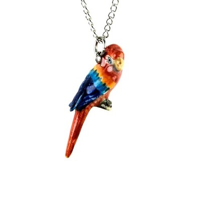 Little Critterz Jewelry - Red Parrot Macaw Bird - Pendant Porcelain Jewelry