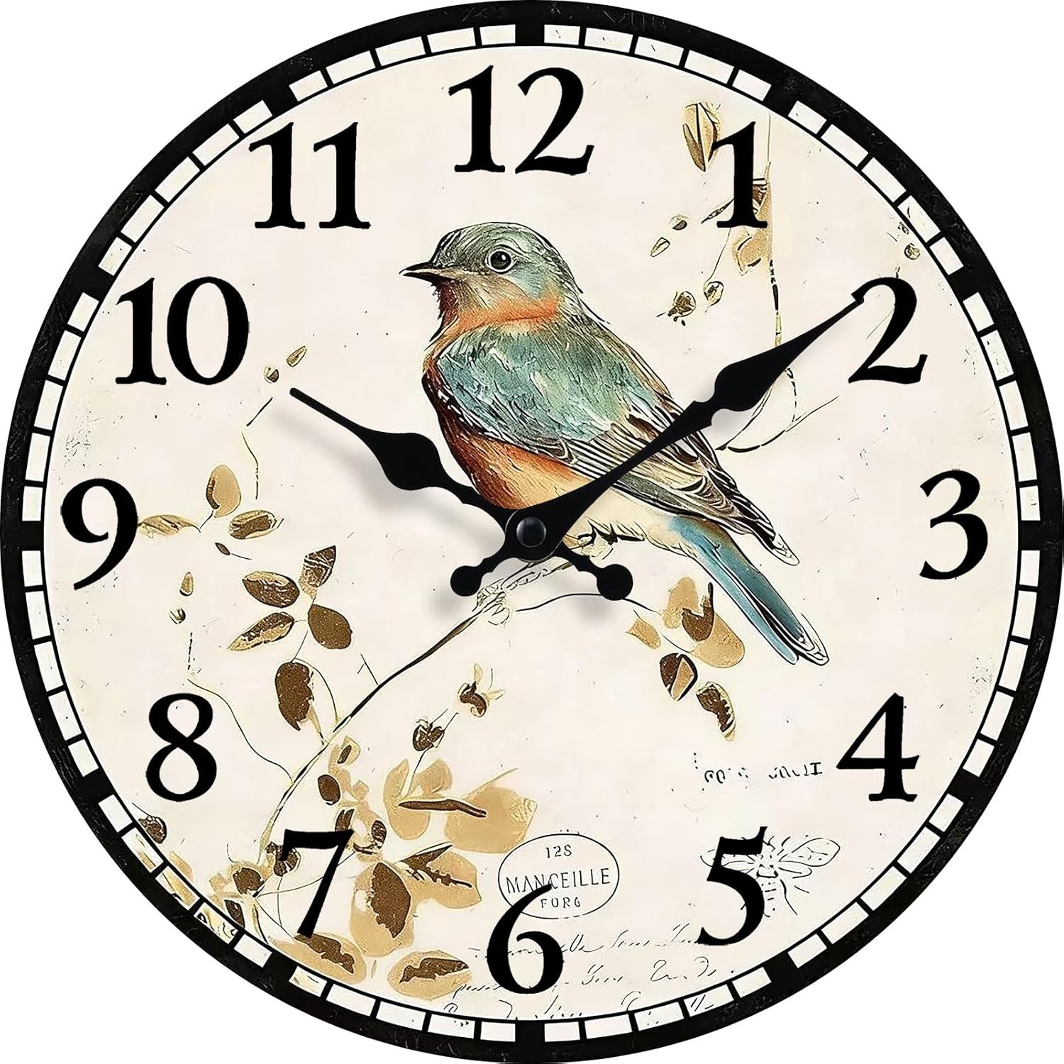 Retro Vintage Bird Wooden Wall Clock 8 Inch Silent Non-Ticking Battery
