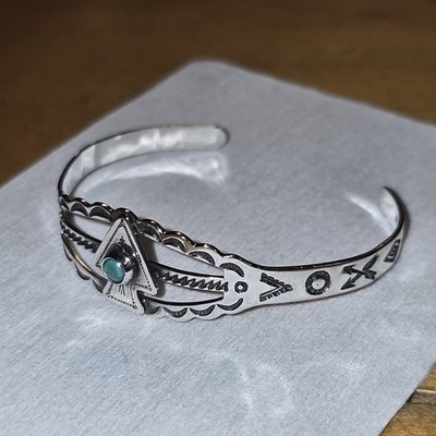 Sterling Silver Native American Cuff Bracelet with Turquoise child size 
