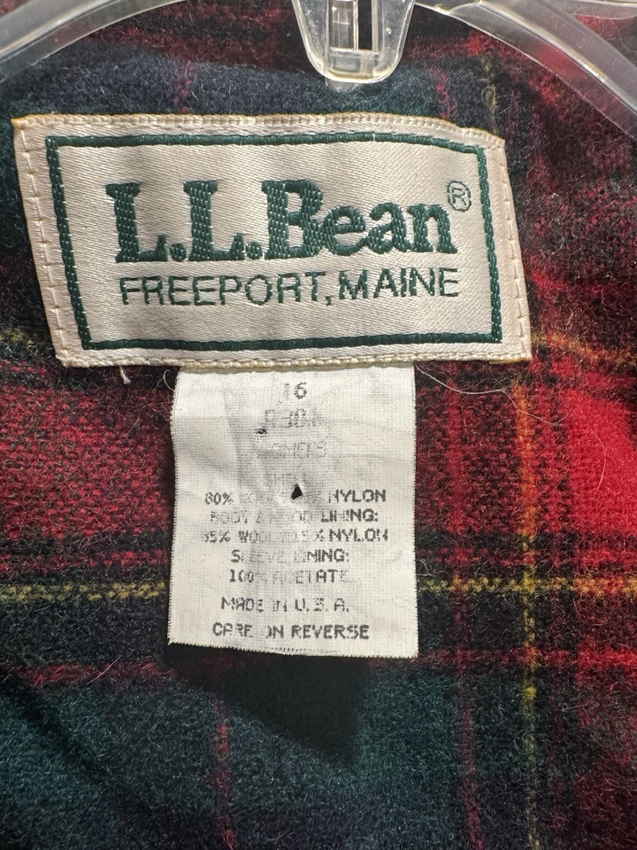 Vintage LL Bean Pea Coat Size 16 Navy Blue Wool Hooded Plaid Lining Made In USA - Image 3 of 4