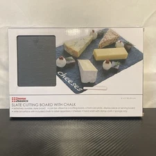 Home Basics Black Modern Slate Cheese Platter Tray 8 x 12 Cutting Board w/ Chalk