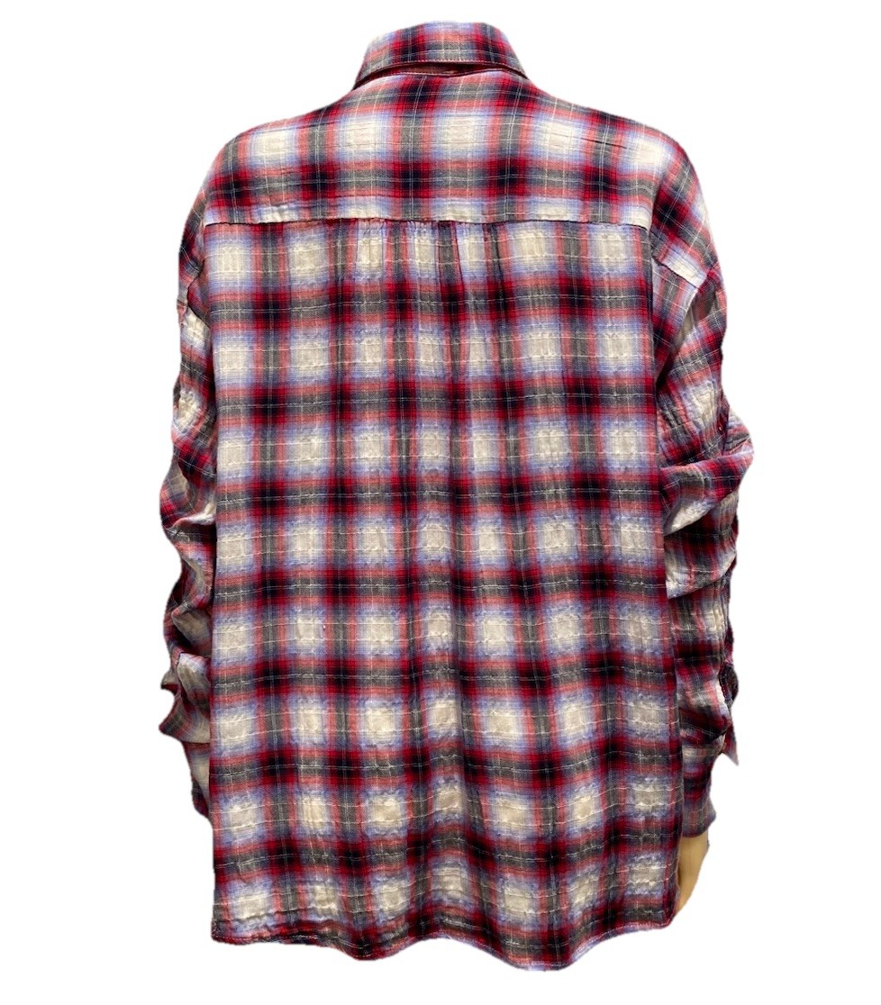 Easel Patchwork Gauzy Oversized Boho Button Up Sh… - image 6