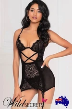 NEW Seven Til Midnight Intimate Detail Lace G String & Chemise Set, Wild Secrets