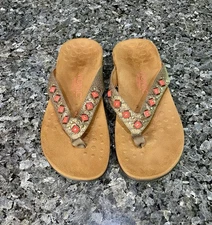 Vionic Floriana Bronze/Croc Beaded Orthotic Thong Sandals Size 8 $105 