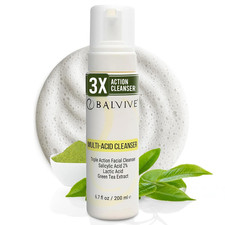 Foaming Facial Cleanser with Salicylic Acid, Glycolic Acid  Lactic Acid  Green