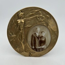 Vintage Art Nouveau Art Deco Table Top Picture Frame Round Oval Photo Brass