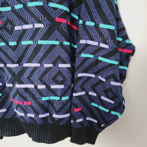 Vtg Saturdays Coogi Style Knit Sweater Men Lrg Multicolor EUC Geometric 3D Dad - Picture 4 of 10
