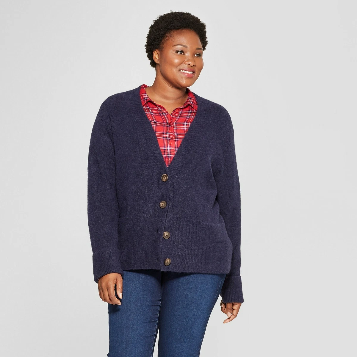 Plus store navy cardigan