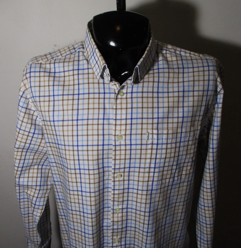 BARBOUR Beige w/ Blue Brown Long Sleeve "Odell" Shirt Size L - Image 2 of 4