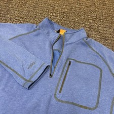 Orvis 1/4 Zip Sweater Mens XL Blue Long Sleeve Fleece Knit Dad Pullover FLAW