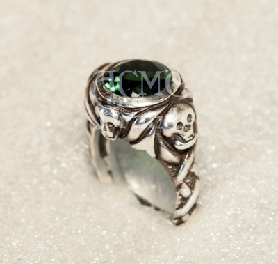 SILVER 925 Jack Sparrow Emerald Skull Ring Pirates Of the