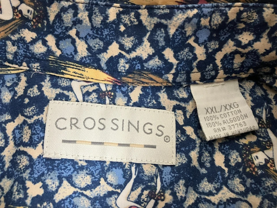 Camisa Hula Niña Adulto 2XL XXL Azul Geométrico Aloha Hawaiian Crossings AOP Para Hombres Foto 3 de 4