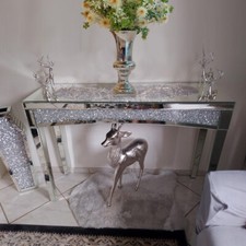 Reflective Mirrored and Shining Crushed Diamond Console Table Hallway Foyer Home