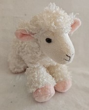 Aurora Plush Lamb Sheep White Curly Stuffed Animal Pink Feet Lovey Bean Bag 8  
