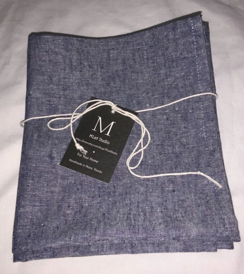 NEW Handmade LInen BLEND DINNER NAPKINS SET of 4 Size 21" X 16" RUSTIC BLUE  - Image 3 of 4
